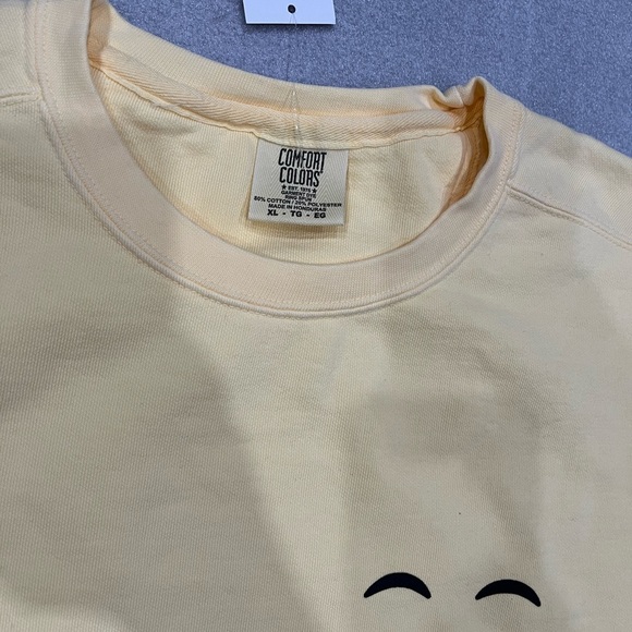[XL]Comfort Colours Yellow Smiley Face ‘Be Happy’ Men's Sweatshirt Crew Neck - Picture 3 of 8